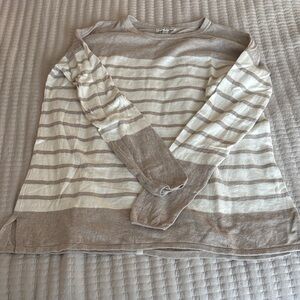 Vince Beige and White Striped Sweater